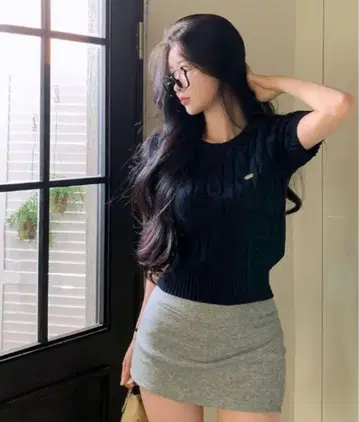 썸머 니트 반팔 네이비