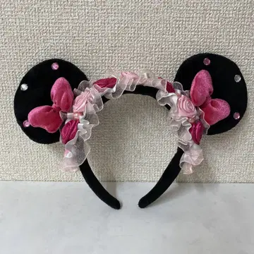 디즈니 머리띠 미니 장미 리본 레이스 핑크