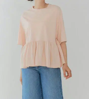 택 포함 새상품 yori 샤베트 프릴 티셔츠 살몬 핑크