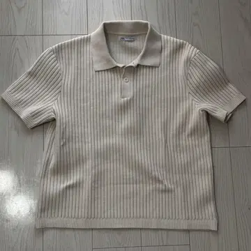 ZARA 리브 피케 셔츠 M 크림색