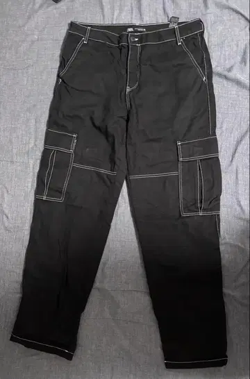 ZARA 카고 팬츠 블랙 화이트 스티치