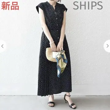 [새상품] SHIPS 도트 사이드 플리츠 프렌치 슬리브 원피스 M