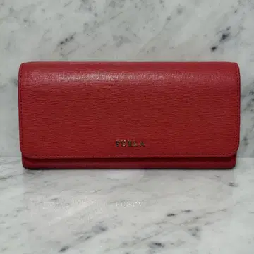 미품 FURLA 훌라 장지갑 레드 빨간색 천연 가죽 레더 실버 로고
