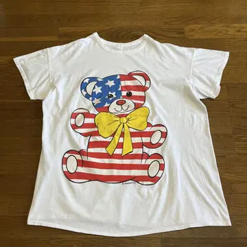 90s USA 성조기 곰 빅 티셔츠 Onesize 화이트 봉제 인형