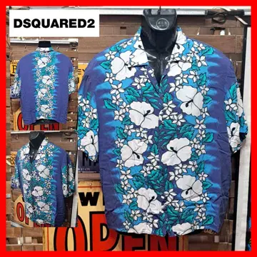 큰 사이즈! Dsquared2 하이비스커스 올 패턴 하와이안 알로하 셔츠
