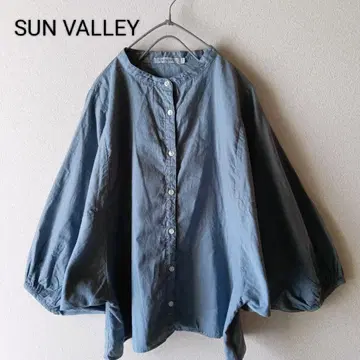 SUN VALLEY 블라우스 밴드 카라 볼륨 소매 넉넉한 코튼