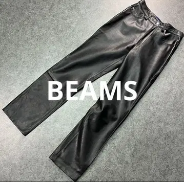 BEAMS 블랙 가죽 스트레이트 팬츠