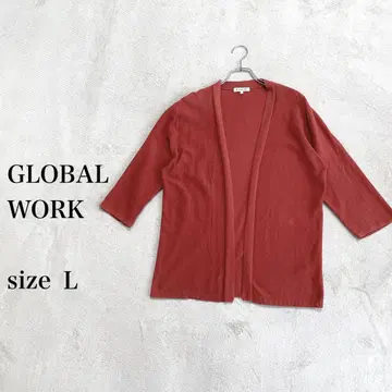 GLOBAL WORK 빨간색 가디건 L 사이즈 7부 소매 와플 소재