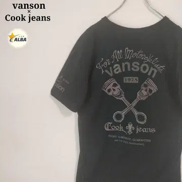vanson x Cookjeans 티셔츠 해골 자수 검정 블랙 L