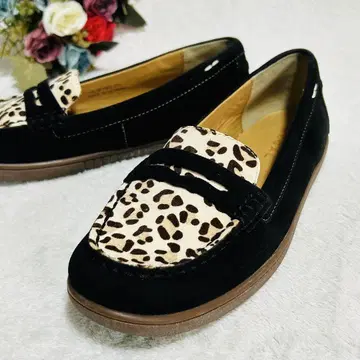 REGAL 블랙 애니멀 무늬 로퍼 22.5cm 송아지 가죽 신발