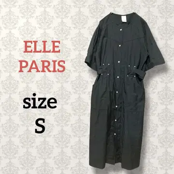 ELLE PARIS [ S ] 노카라 셔츠 롱 원피스 블랙 반팔 블랙