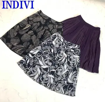 인디비 3점 세트 플레어 스커트 올 패턴 퍼플 그레이 38 C9971