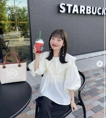 [미사용 새상품] Hinari 히나리 빅 카라 페플럼 블라우스 크림