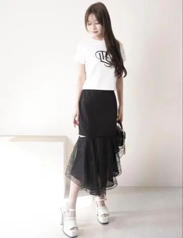 LIP SERVICE 시어 체크 머메이드 스커트 블랙