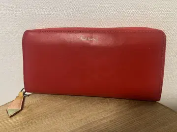 폴스미스 빨간색 멀티 시그니처 스트라이프 라운드 지퍼 장지갑