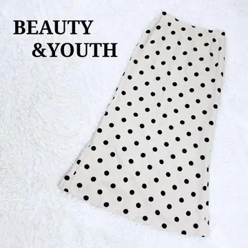 BEAUTY&YOUTH 도트 플레어 롱 스커트 베이지 린넨 혼방 M