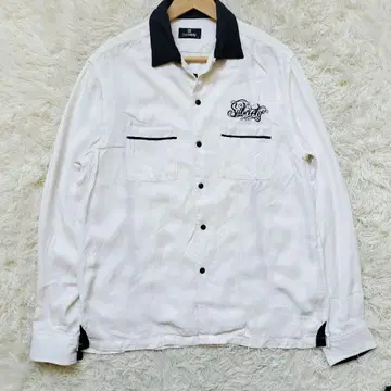 Subciety 자수 바버 셔츠 L 볼링 셔츠 긴팔 화이트 블랙