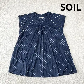 SOIL 도트 무늬 블라우스 튜닉 네이비 빅 롱 도트 소일