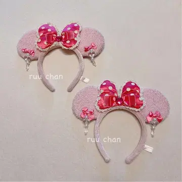 디즈니 미니 핑크 귀찌 리본 머리띠 페어