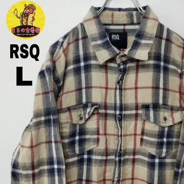USA 구제 의류 RSQ 플란넬 셔츠 L 베이지 네이비 체크