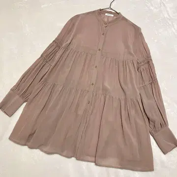 프레이 아이디 블라우스 티어드 베이지 시어 긴팔 셔츠 얇은 소재 0