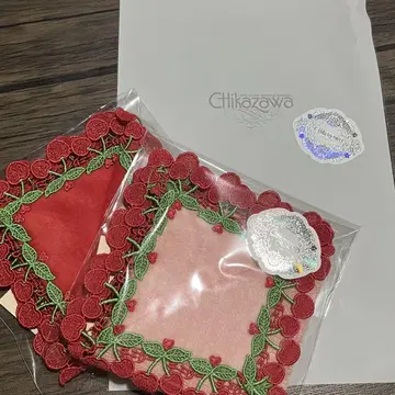 치카자와 레이스 시즌 타월 손수건 체리 레드 핑크