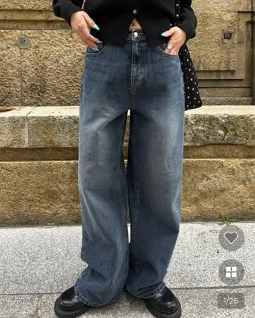 워싱 스트레이트 블랙 데님 팬츠 L 사이즈