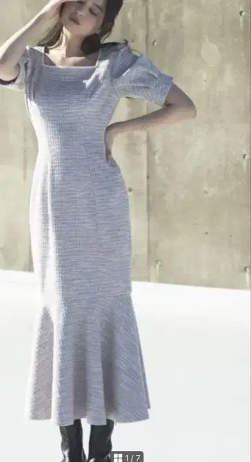 LILLIAN CARAT 컷 트위드 스퀘어넥 원피스