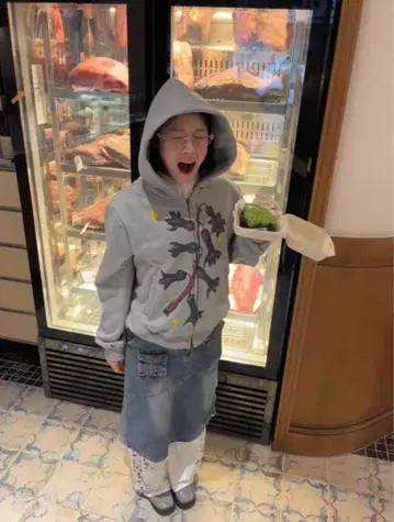 flower patterned gray hoodie