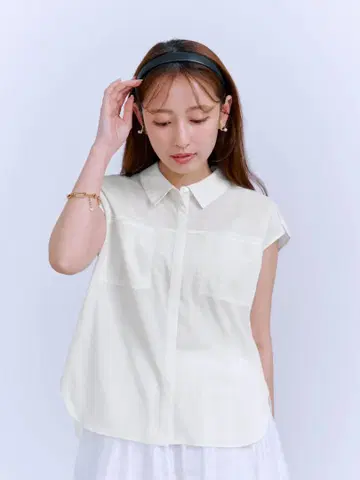코히나 COHINA [접촉 냉감] 트리코 시어 슬리브리스 셔츠 화이트