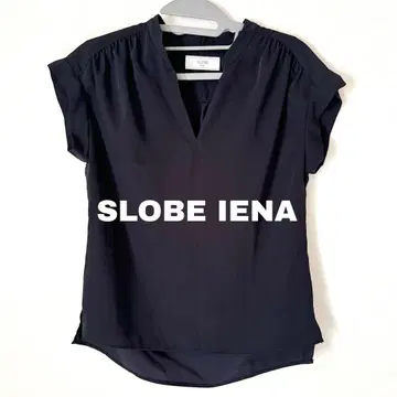 [ SLOBE IENA ] 프렌치 슬리브 쉬폰 블라우스 네이비 V넥