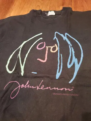 John Lennon 티셔츠 블랙 컬러풀 로고 빈티지