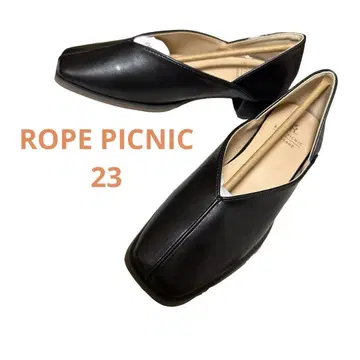 ROPE PICNIC 블랙 V컷 디자인 낮은 힐 신발 23cm
