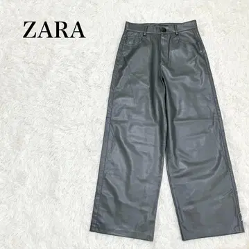 ZARA 자라 인조 가죽 와이드 팬츠 XS 스트레치 속기모