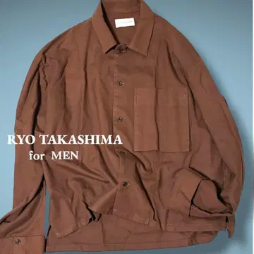 RYO TAKASHIMA 오픈 카라 셔츠 울 커프스 소매 브라운 L