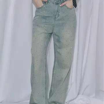 샤기 반짝이 데님 라이트 블루
