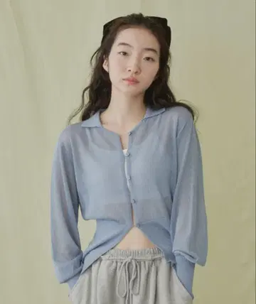 GIUNON 시스루 가디건 블루
