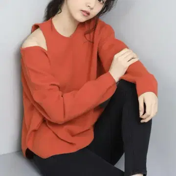 비스 어깨 슬릿 니트 풀오버 숄더 오픈 오렌지 F 오픈 숄더