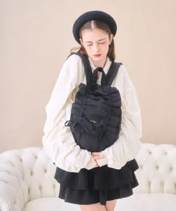 Lovilyn 개더 리본 백팩 블랙