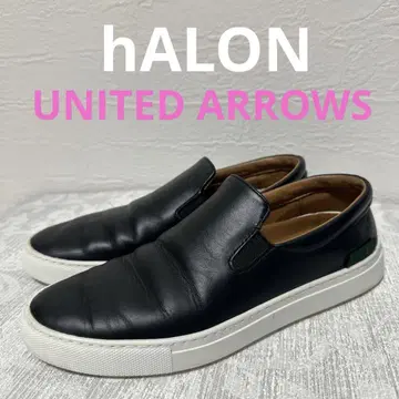 UNITED ARROWS 블랙 가죽 슬립온 hALON 23.5cm