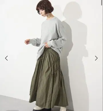 ELLE 엘르걸 디자인 셔링 나일론 스커트 카키 Free