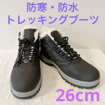[26cm] 방한, 방수 트레킹 부츠 속기모 가죽 통굽 블랙
