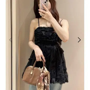택 포함 SNIDEL 튤 페플럼 블라우스 BLK