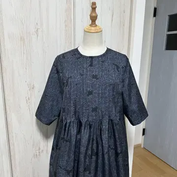기모노 리메이크 오시마 명주(7말) 뒷면 버튼 핀턱 원피스(L)