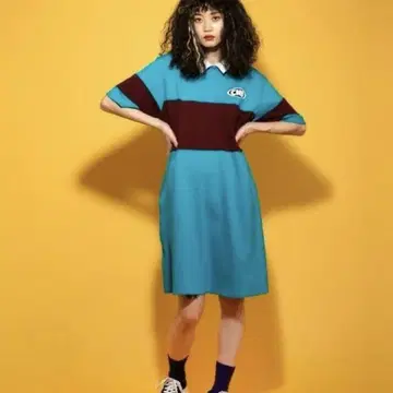 STAY COOL POLO 원피스 곰 자수 폴로 원피스 터콰이즈