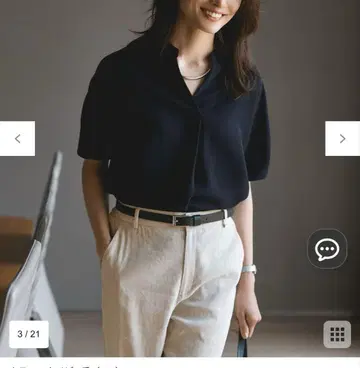 23구 스트레치 조젯 프렌치 슬리브 티셔츠 네이비 새상품