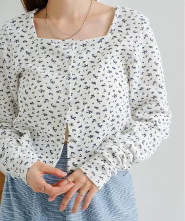 kastane 미니 꽃무늬 스퀘어 써멀 가디건