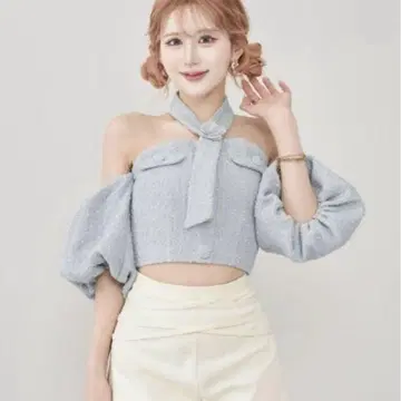 Darich 홀터넥 오프숄더 트위드 상의