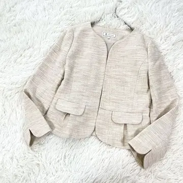 로페피크닉 노카라 자켓 라메 믹스 트위드풍 고급 베이지