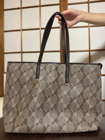 피에르 가르뎅 기하학 패턴 토트백 베이지 브라운
